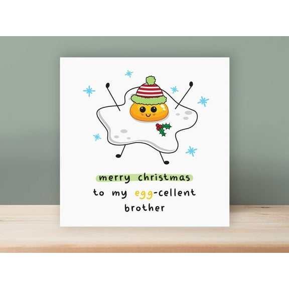 Merry Christmas Card for Brother – Fun Egg-cellent Design with Cute Character – Blank Inside – Perfect Holiday Greeting for Siblings