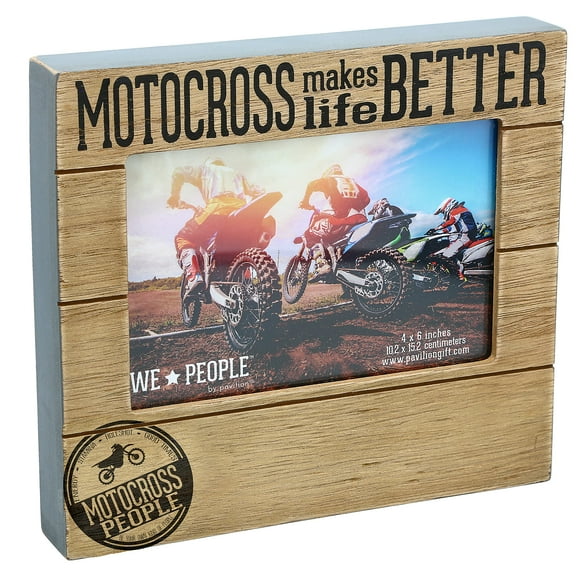 Pavilion Gift Company Motocross Makes Life Better Horizontal 6.75" x 7.45" MDF Self-Standing Picture Frame, 4" x 6" Photo Holder, Brown & Black