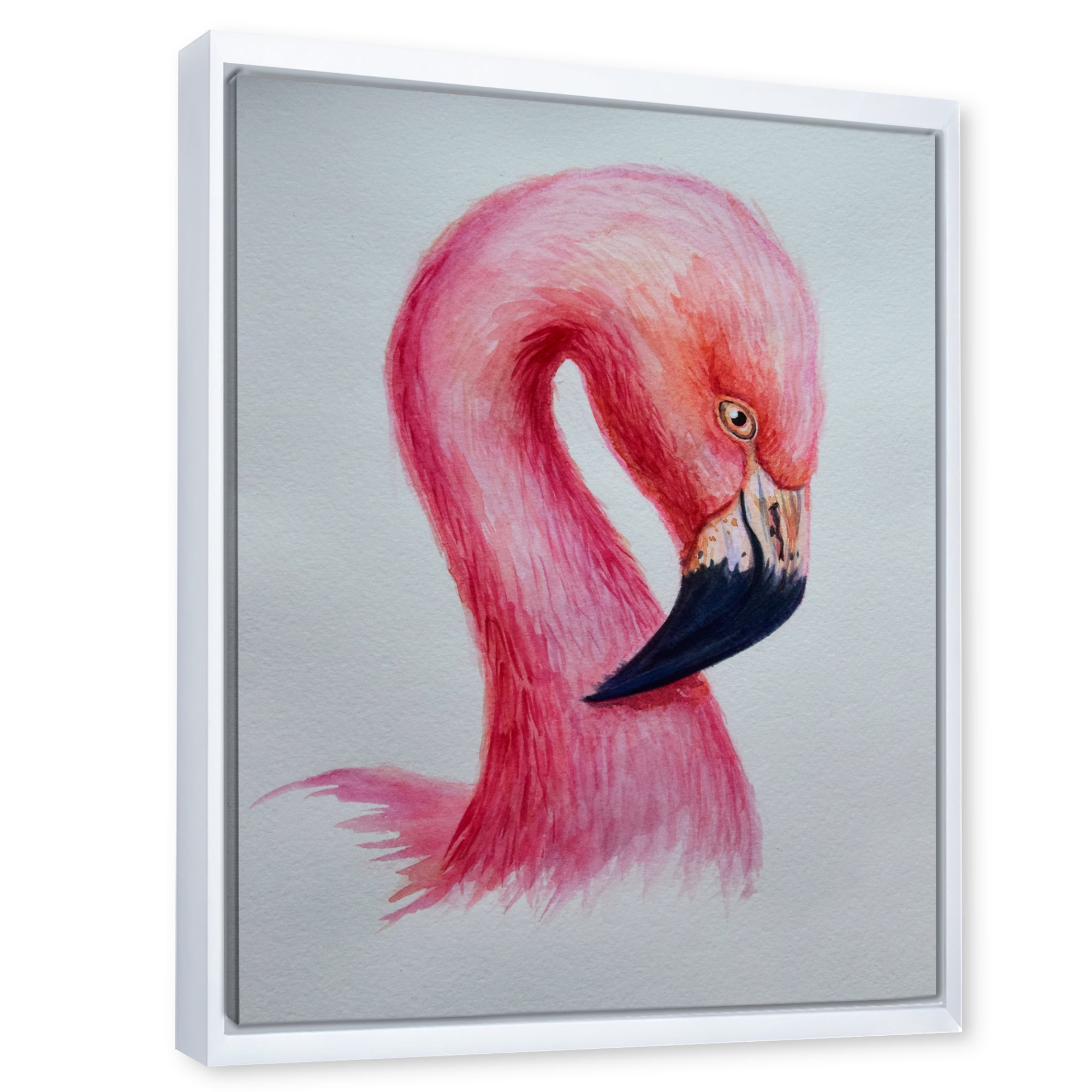 Designart 'Abstract Portrait of Pink Flamingo IV' Farmhouse Framed Canvas Wall Art Print