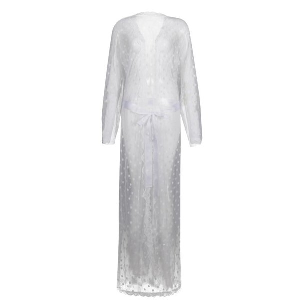Bata de baño larga tipo kimono de estilo japonés con lunares y encaje sedoso para hombre, hasta el suelo, con abertura transparente y tangas