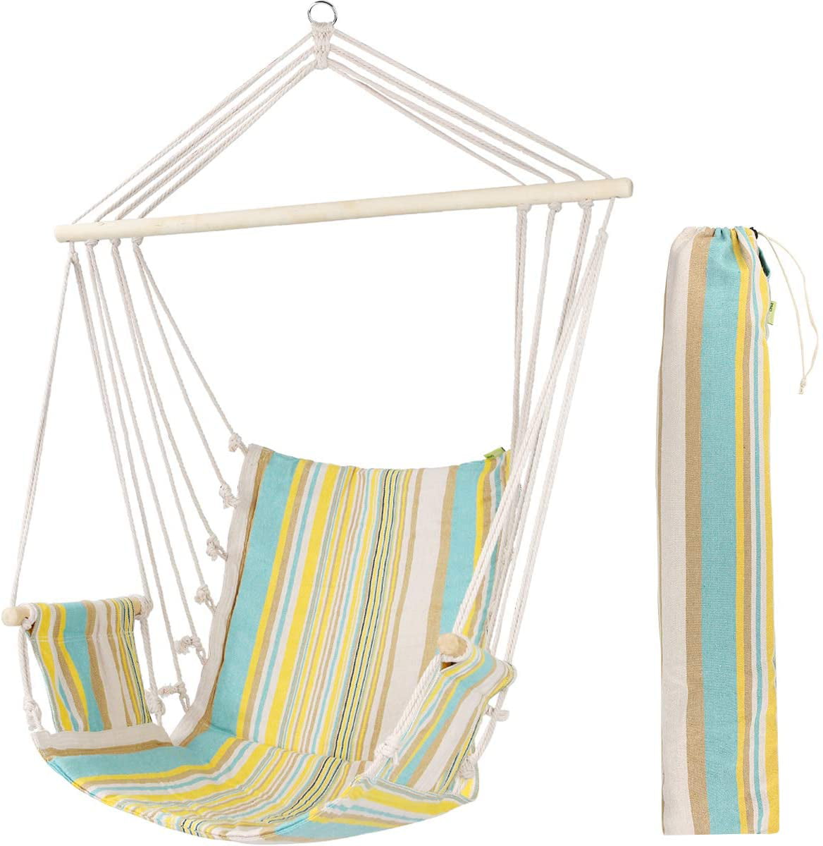 Hammock Chair Hanging Rope Swing with Armrests Macrame Hanging Chair with Pocket Quality Cotton Weave for Superior Comfort & Durability 