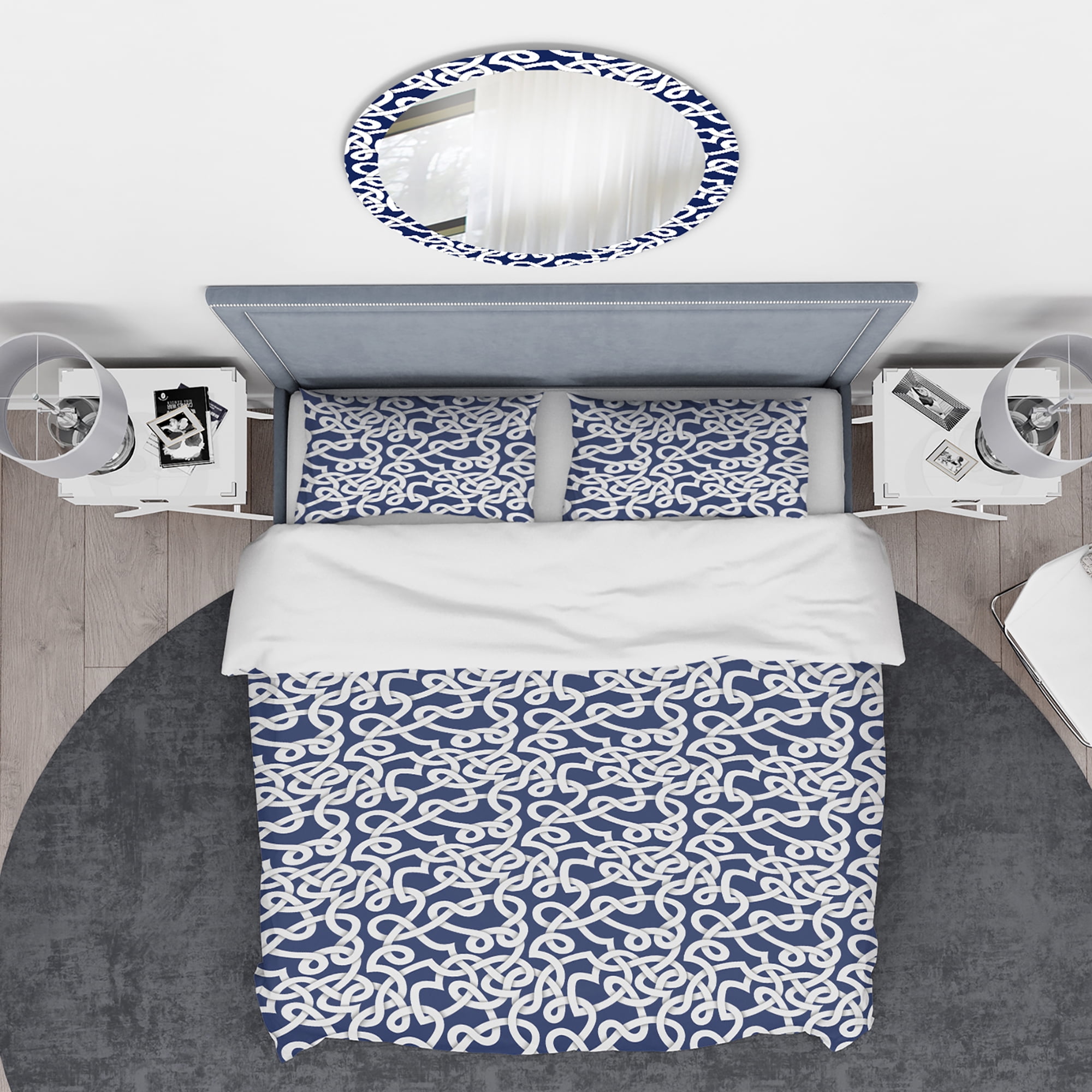 Designart 'White & Blue Abstract Pattern' Mid-Century Modern Duvet Cover Set