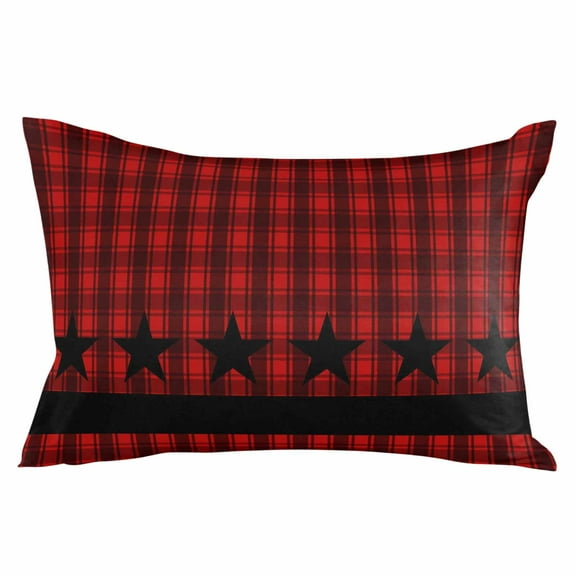 Outdoor Waterproof Throw Pillow Covers Set of 2 Black Stars Buffalo Plaid Decorative Pillowcases Lumbar Outdoor Pillows Cushion Case 20x12 Inch Red Checkered Patio Pillows for Couch Sofa Bed Garden