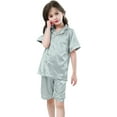 thumbnail image 2 of RMGVDSD Kids Girls Pajama Sets Little Girls Boys Pajamas Set Satin Silk Kids Short Sleeves Shorts Button Down Sleepwear 2 Piece Loungewear Satin Sleepwear Nightgown, 2 of 9