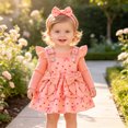 thumbnail image 2 of Enyan Newborn Baby Girl Fall Winter Clothes Long Sleeve Romper Top+Suspender Dress+Headband 3-Piece Set Infant Cute Casual Outfits Red,6-12 Months, 2 of 7