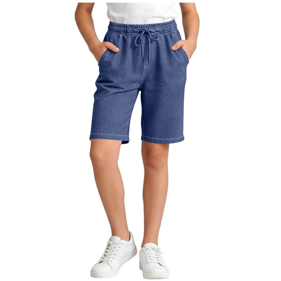 Atogsazn Kids Boys Summer Short Jeans Chlidrens Casual Wide Leg Drawstring Denim Shorts with Pocket Pants Dark Blue 9-10 Years Fashion