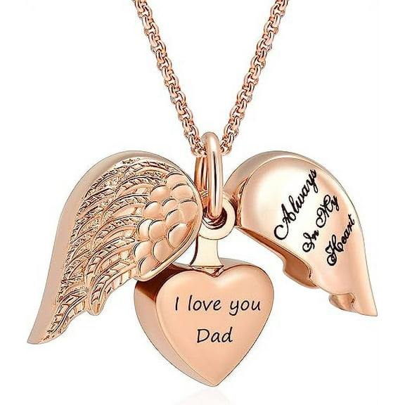 Cremation Jewelry for Ashes for Dad Angel Wing Heart Urn Necklaces for Ashes Memorial Lockets Stainless Steel Ashes Jewelry Keepsakes Gifts