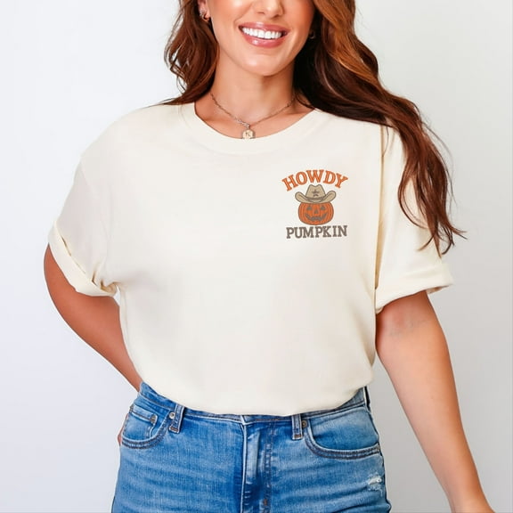 Embroidered Howdy Pumpkin - Women's Garment Dyed Tee