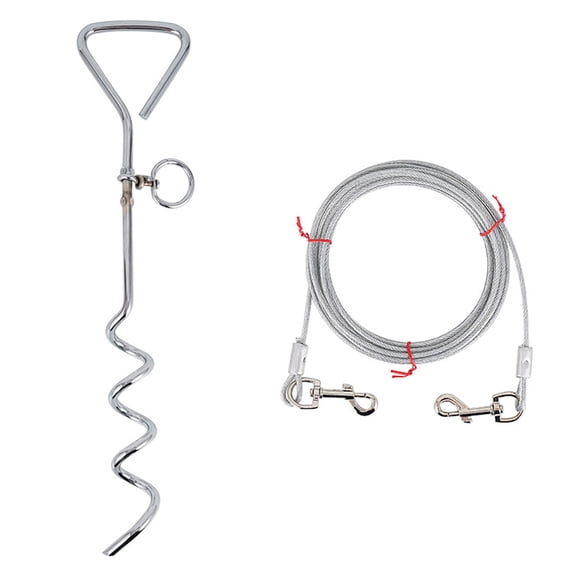 YIEMEEN Dog Yard Stake with Tie Out Cable Dog Training Leash Chain Spike for Outdoor Garden Backyard Camping