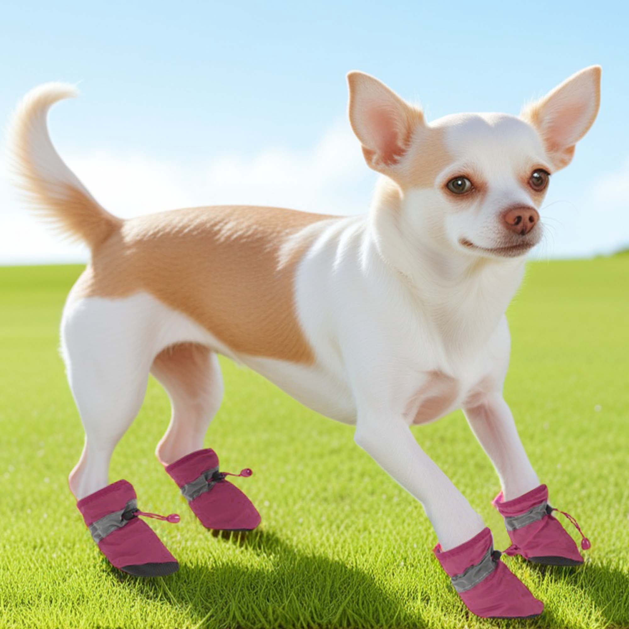 Unique Bargains Pack of 4 Waterproof Dog Shoes with Adjustable Straps Rose Red XS