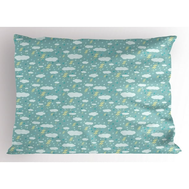 Rain Pillow Sham Bad Weather With Thunderstorm And Raining Clouds Seasonal Pastel Graphic Decorative Standard Queen Size Printed Pillowcase 30 X 20 Inches Seafoam And Pale Yellow By Ambesonne Walmart Com Walmart Com