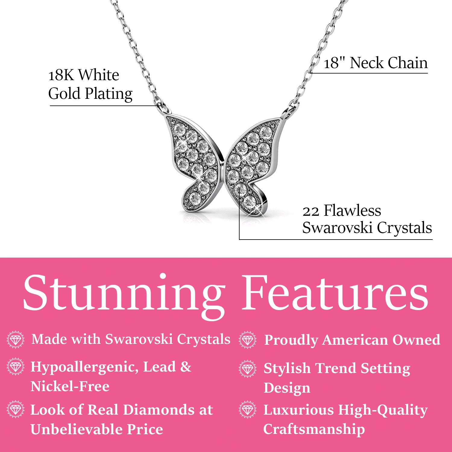 Cate & Chloe Yuenen 18k White Gold Plated Butterfly Necklace with Heartfelt Message Card, Gift for Daughter