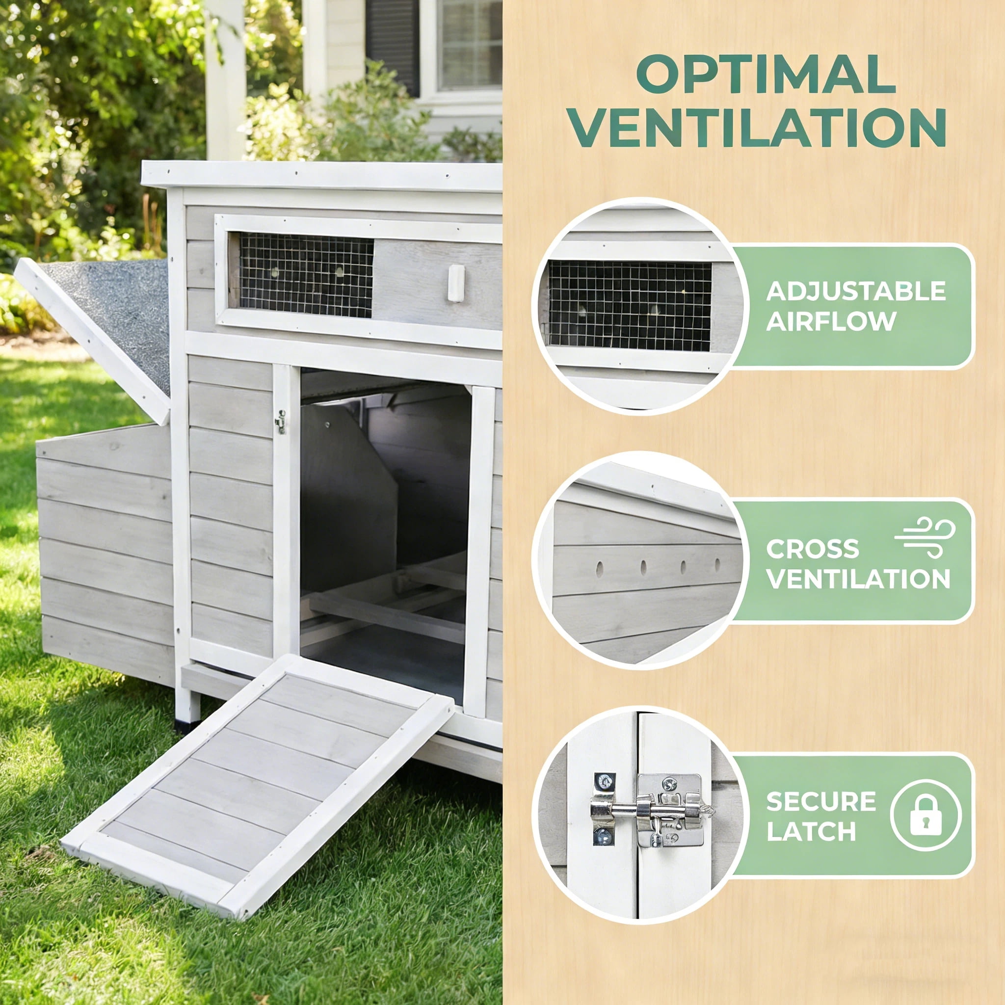 Large Wooden Chicken Coop Outdoor Hen House Poultry Cage for Outdoor with 2 Sides Nesting Boxes