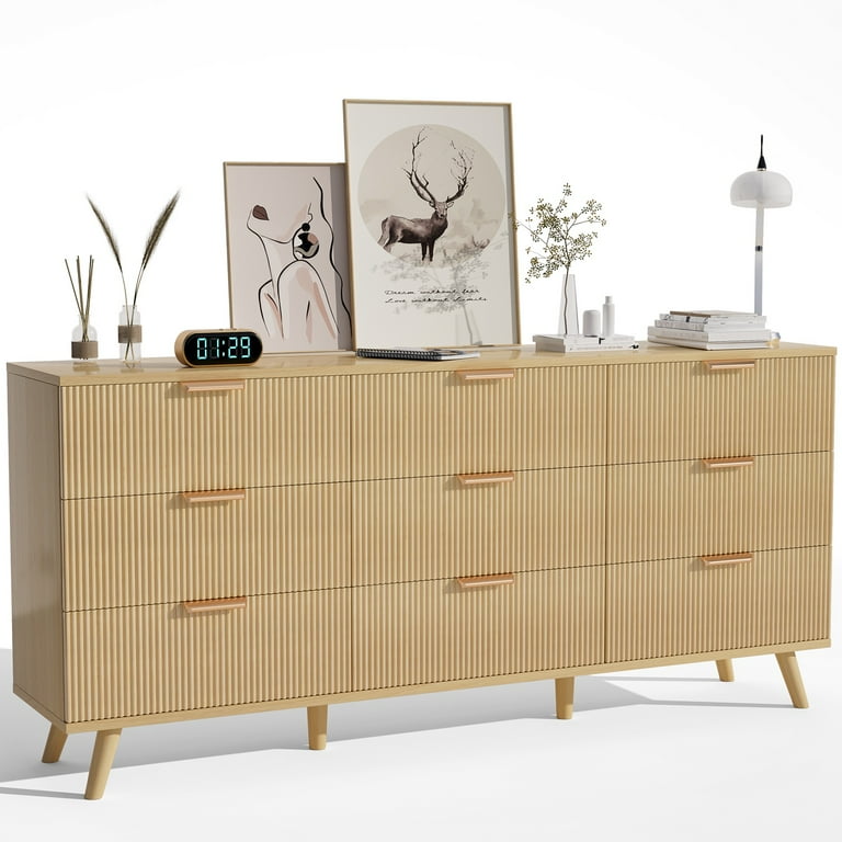 PPorfamilia 9 Drawer Dresser, Modern Natural Color Boho Wave