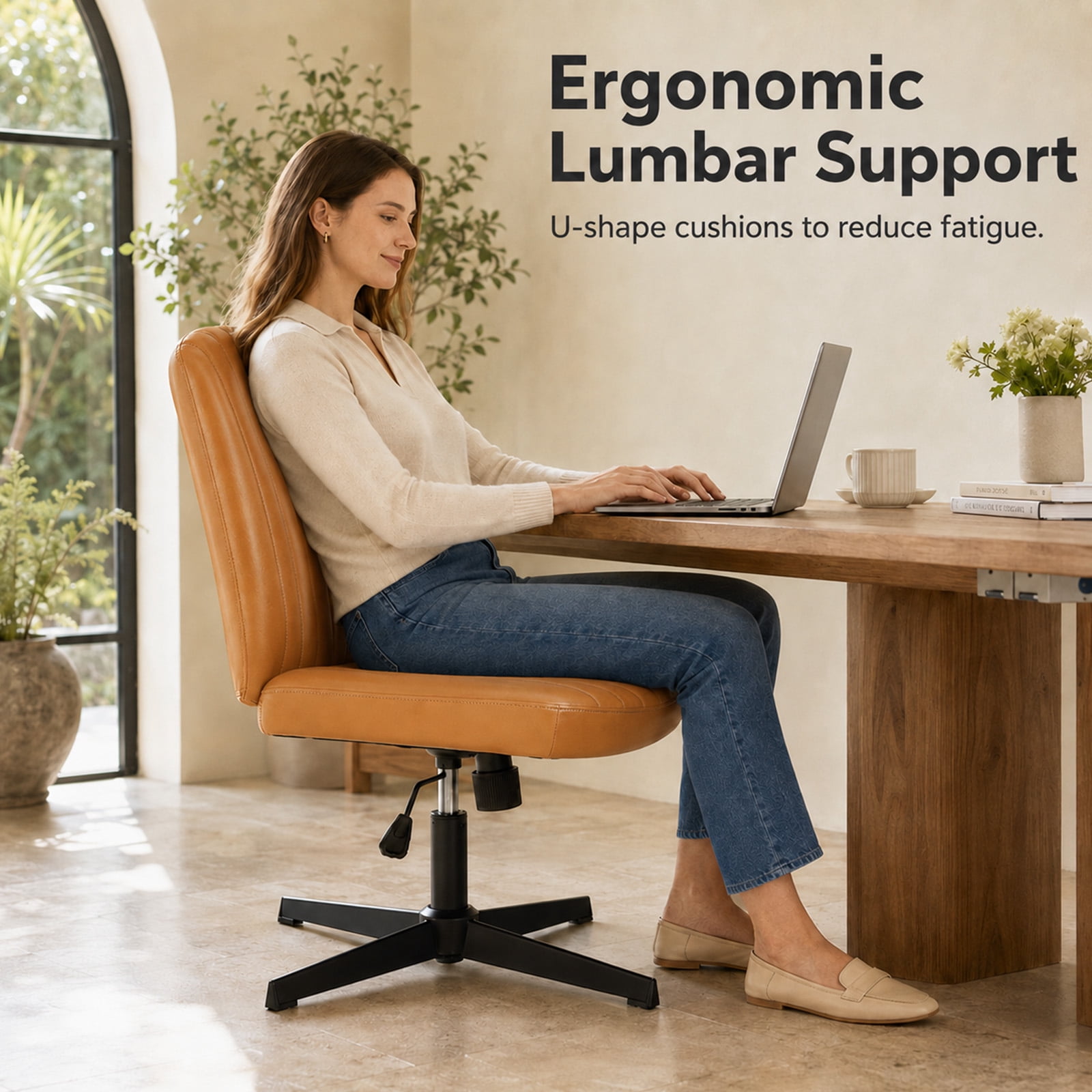Alvantor Criss Cross Office Chair, No Wheels Armless Swivel, Wide Seat Criss Cross Chair for Home Office & Reading Room