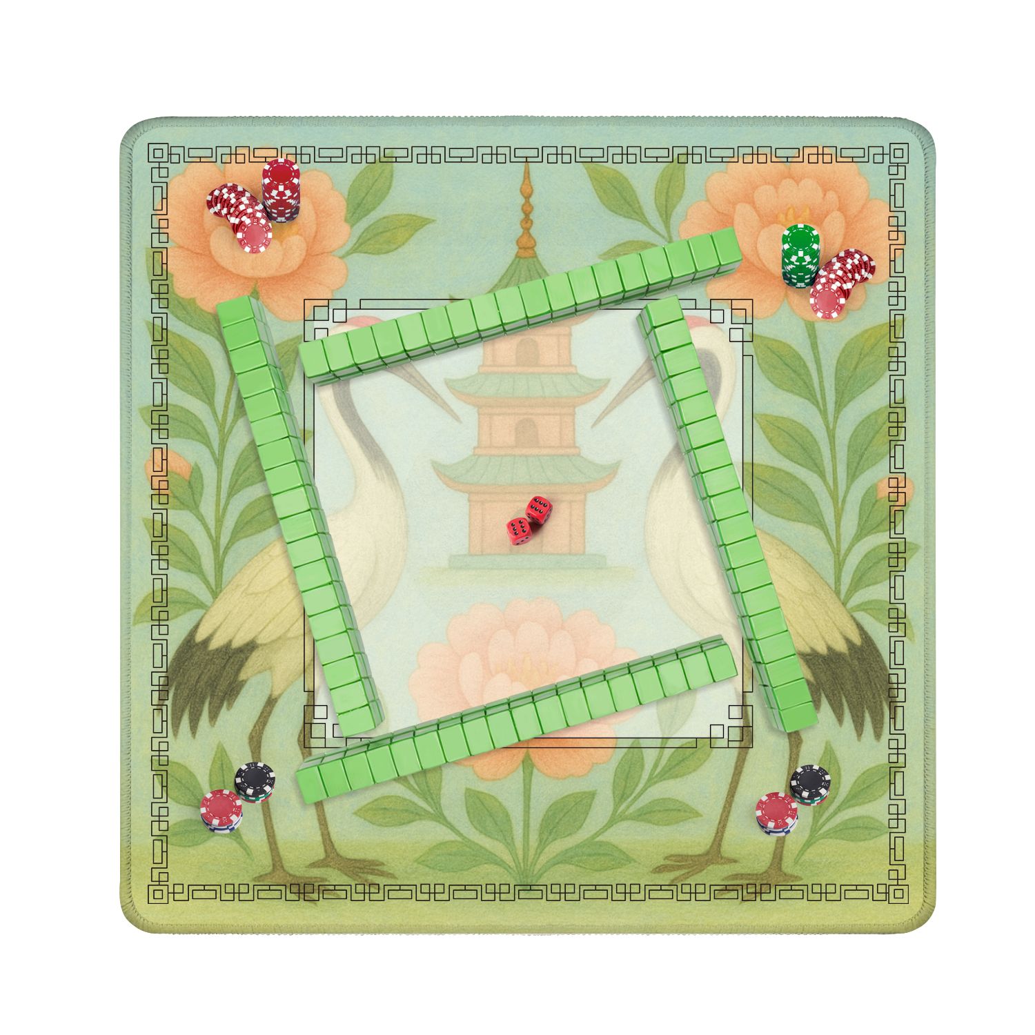 Mahjong Mat 31.5" x 31.5" Elegant Crane Birds Anti-Slip and Noise Reduction Symmetry Design Mahjong Tiles Table Cover for Dominoes Poker Card Board and Tile Games
