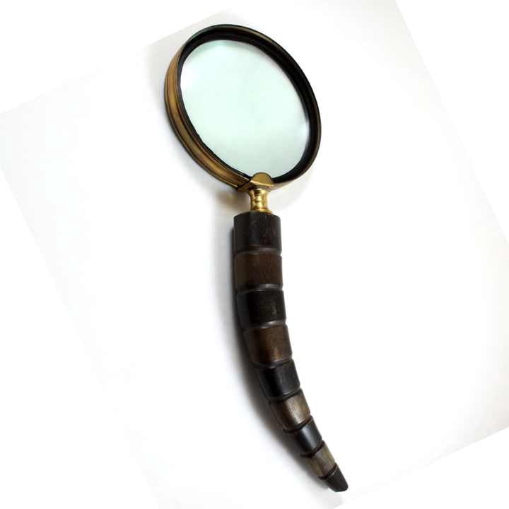 Maritime Treasures Brass Nautical Hand Held Magnifier Magnifying Glass Lens with Beautiful Horn Type Curve Handle Grip