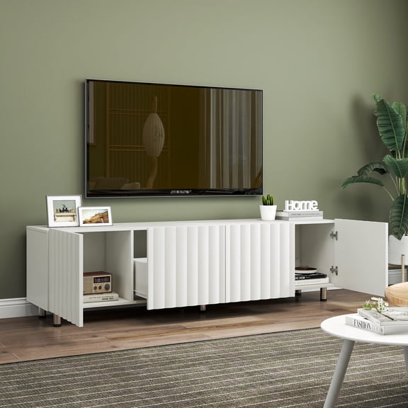 XIZE 65" Modern TV Stand for 65 Inch TVs, Entertainment Center with 2 Drawers and Storage, White