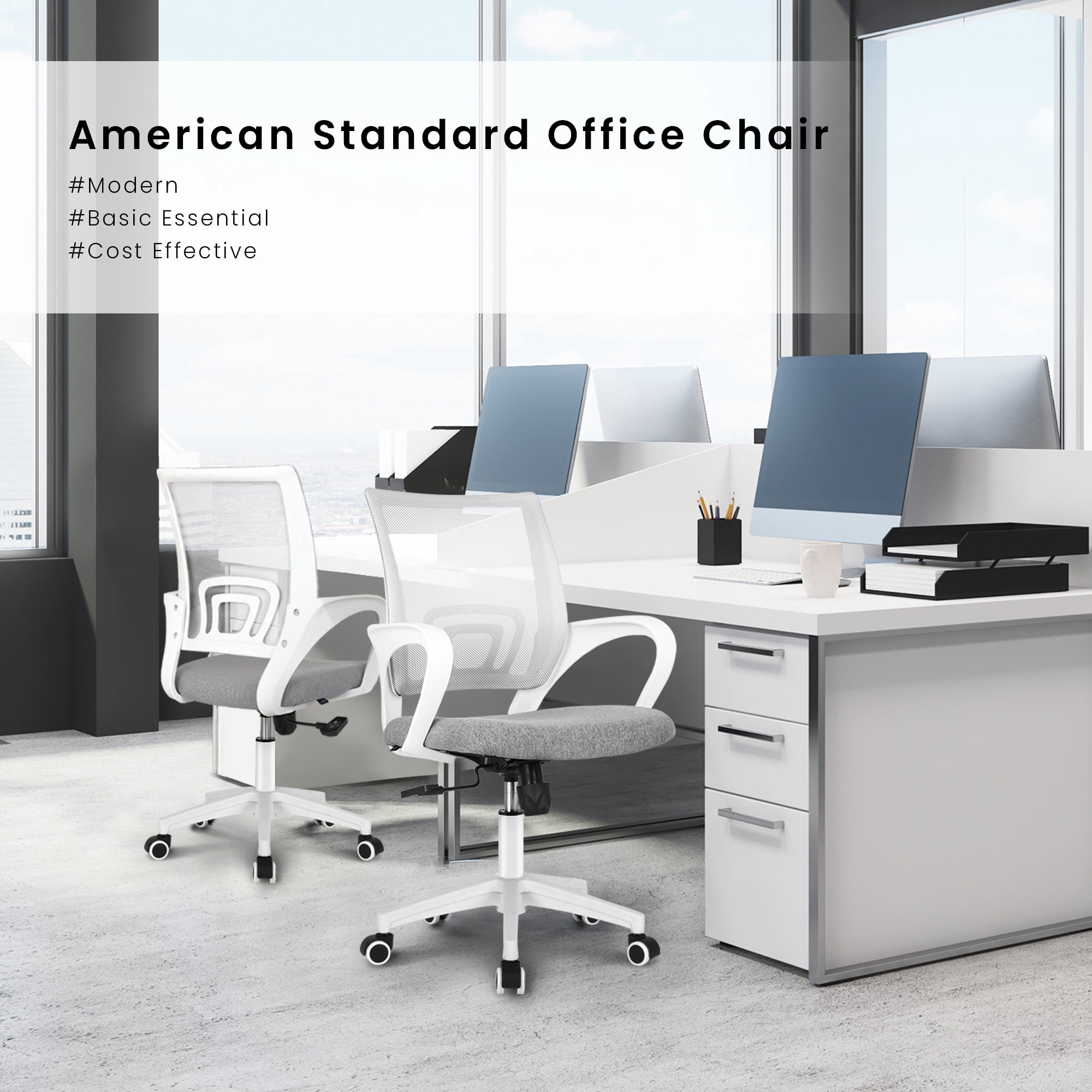 CELTOSS Office Chair, Adjustable Height, Ergonomic Lumbar Support and Armrests for Adults, Gray