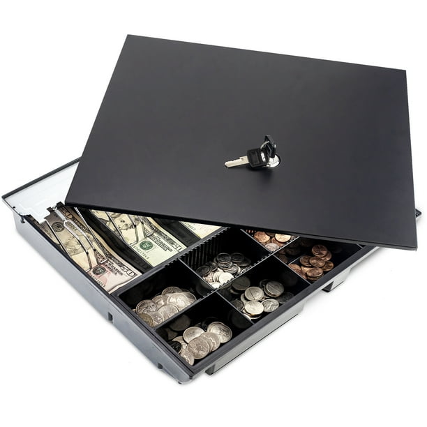 Cash Drawer Tray with Locking Cover 14.1 x 13 x 2.5 Inch Metal Cash