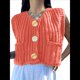 thumbnail image 1 of Cárdigan Corto de Punto Sin Mangas para Mujer 2025, Suéter Informal de Crochet con Botones y Bolsillos Naranja L, 1 of 10