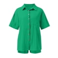 thumbnail image 6 of Summer Casual Blouse Fashion Casual 2 Piece Set, Short Sleeve Cardigan & Shorts, Summer Polyester-Cotton Blend 1 + 1, Green L, Size S-3XL, 6 of 6