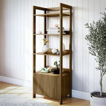 Mainstays Fluted Narrow Bookcase with 4 Shelves and Drawer, Natural Teak