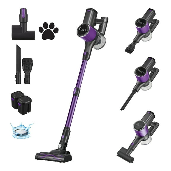 Panni S1 MAX Aspirateur-Balai Sans Fil 5-en-1 pour Animaux avec Moteur Sans Balais, Autoportant, 2 Batteries, Manche Télescopique, Outil pour Animaux, 28 000 Pa, Violet, P710P