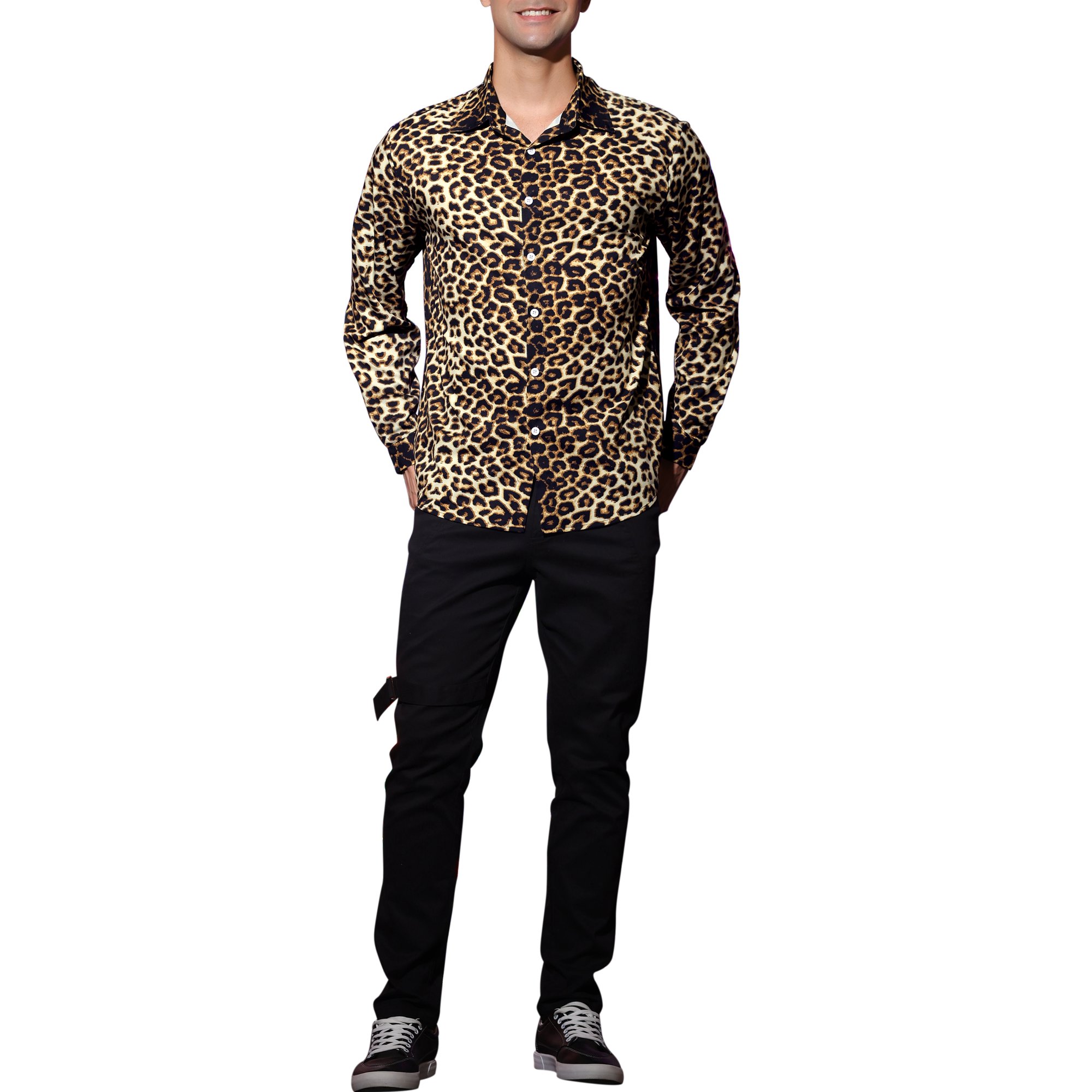 Lars Amadeus Men's Animal Print Shirt Long Sleeves Party Vintage Shirts 