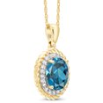 thumbnail image 3 of Gem Stone King 1.45 Ct Oval London Blue Topaz White Diamond 14K Yellow Gold Pendant, 3 of 5