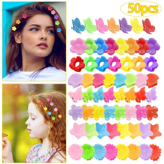 CHENjy Butterfly Hair Clips, Mini Claw Clips Assorted Color Set, Small Hair Clips with No-Slip Grip, Cute Hair Barrettes for Styling, 50 Pcs Shell Style