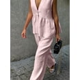 thumbnail image 5 of ZANKLEY Womens Two Piece Outfit V Neck Peplum Top and Wide Leg Pants Set Casual Dressy Summer Vacation Wear, 5 of 13