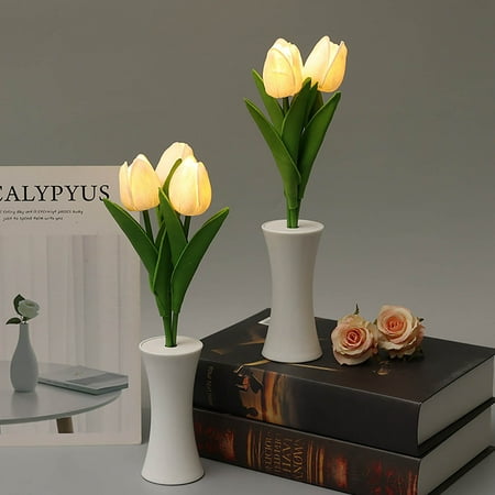 

Kadlawus Flash Deal Faux Flowers Desk Lamp LED Lamp Artificial Flower Small Night Light Fake Bouquet 3 Heads With Ceramic Vase For Bedroom Bedside Lamp Ambient Light Decor
