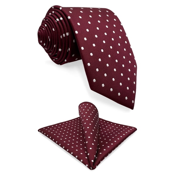 Tie Sets for Men Wedding Necktie Red Burgundy Dot Extra Long Extra Long Size 63" with Pocket Square