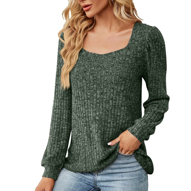 VBARHMQRT Chandails pour Adolescentes Chandails pour Femmes Col Plat Manches Longues Chemises Amples Décontractées Mode Automne Chandails S 2TG
