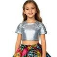 thumbnail image 3 of WhouRiu Little Girl Tshirt Glitter Sequin Short Sleeve Crop Top Children Stage Holiday Party Wear Casual T Shirts Silver,Sized 5-6, 3 of 3