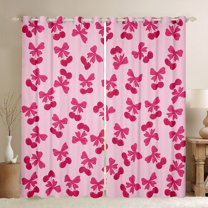 Homewish Sweet Cherry Bowtie Blackout Curtains Set of 2 (52x84 Each),Cute Ribbon Bowknot Window Curtains,Pink Bow Tie Curtains and Drapes For Girl Kids,Breathable Home Decor