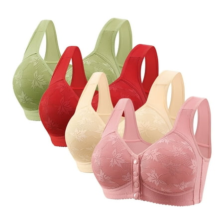 Women Wireless Bra with Support Plus Size Wide Strap Bras Front Closure Bras 4 Piece V Neck Bras Push up Bras Nursing Bras for Breastfeeding