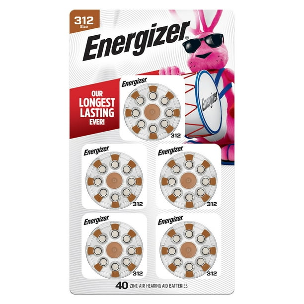 Energizer EZ Turn & Lock Hearing Aid Batteries, Size 312, 40Pack