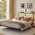 thumbnail image 1 of Fabato Base Cama Queen Size Flotante con Cabecera Integrada con Luces LED - Cabecera Queen Moderna Estilo Geométrico - Base para Cama Queen Size Fácil de Armar con Carga USB, 1 of 8