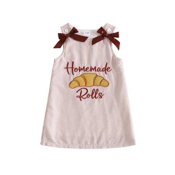 RUINIXCW Toddler Baby Girl Thanksgiving Tank Dress Outfit Infant Baby Girls Fall Winter Clothes Turkey Rolls Embroidery Sleeveless Striped Dress Overalls