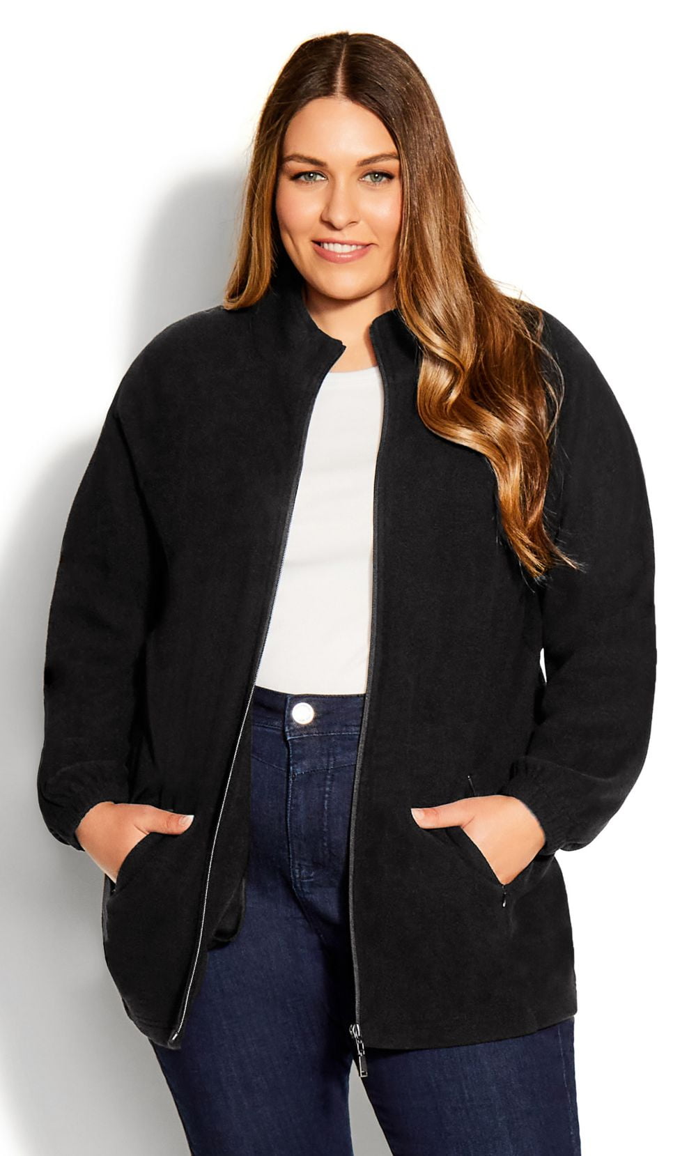 Avenue Womens Plus Size Polar Fleece Zip Jacket