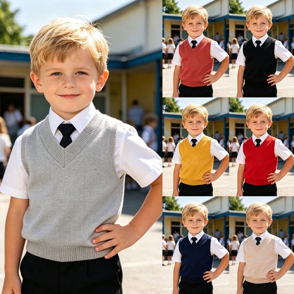 ibiyuan Boys and Girls Sweater Vest Crewneck Sleeveless School Vests 2026 Fall Winter Cable Top Knitted Pullover Vest
