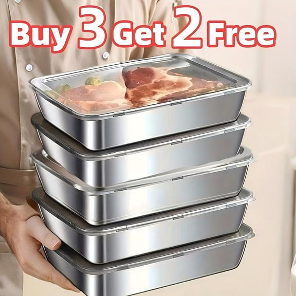 Food Grade Stainless Steel Containers with Lids, 5 Pack, Stackable Leak Proof Meal Prep Boxes for Fridge & Picnic