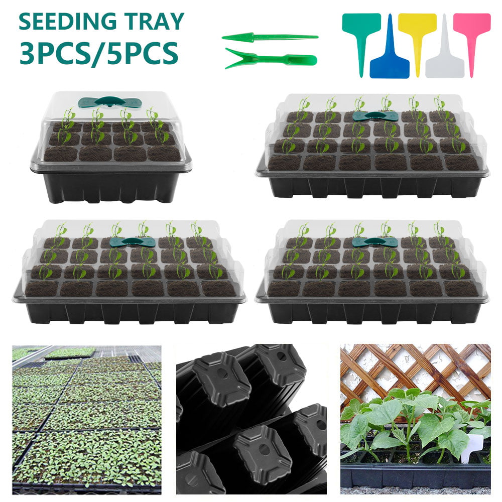 LouisaYork Seed Trays Seed Starter Kit 12 Components Seed Starter Box Plastic Propagator Growing Tray for Greenhouse Garden Lid+Tray+Soil Blocks