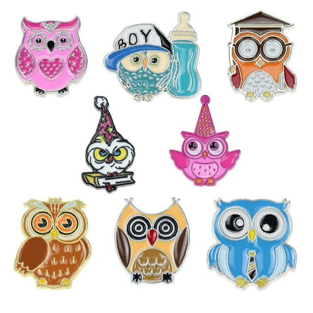 Set de broches con diseño de búho con dibujos animados, diseño de alfileres con diseño de búho, boni