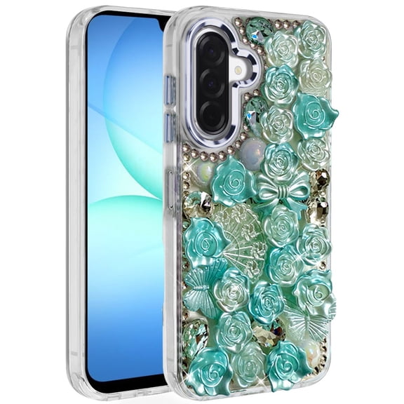 For Samsung Galaxy S26 Ultra Phone Case, Muti-Color Floral Fashion Bling Crystal 3D Full Diamonds Stones Sparkle Rhinestone Glitter Hybrid Cover for Galaxy S26 Ultra - Blue