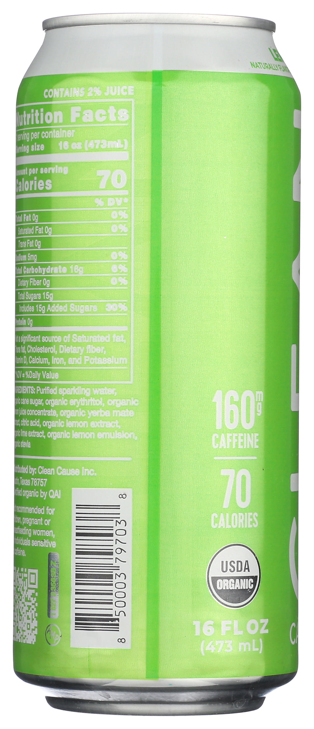 Pack of 12, Clean Cause Lemon Lime Sparkling Yerba Mate Beverage, 16 fl oz