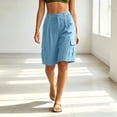 thumbnail image 6 of Linen Cotton Outdoor Shorts For Women Summer Pocket Wide Leg Knee Length Solid Hiking Travel Outdoor Casual Walking Weekend Style Daily Outfit Ready Light Blue M, 6 of 7
