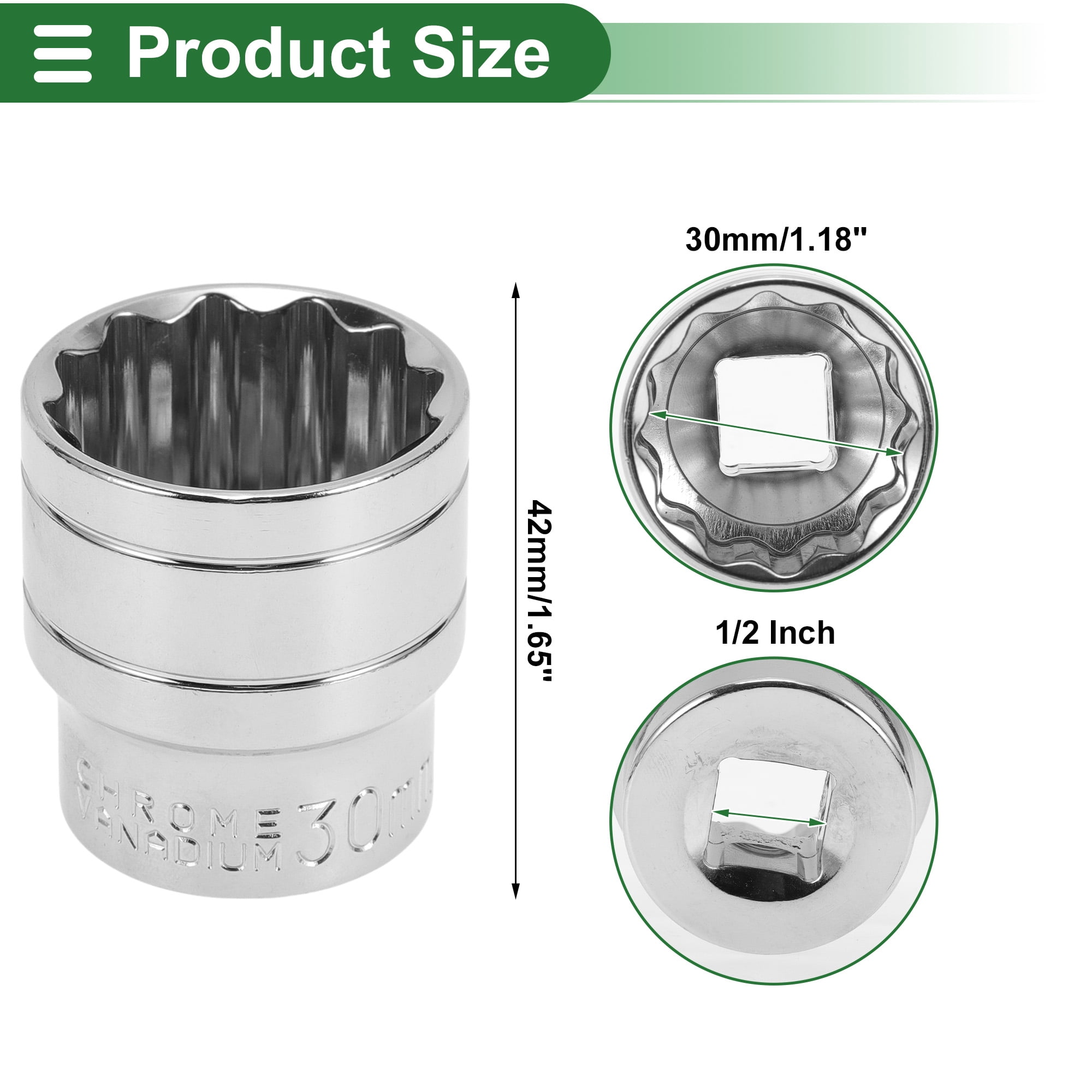 Unique Bargains Universal Impact Socket 42mm Durable Chrome Vanadium Steel 1pc 30mm ID